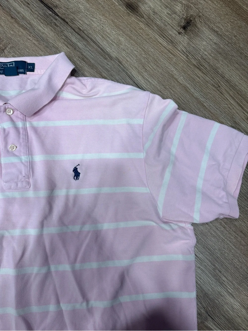 Y2K Ralph Lauren Pink & White Striped Polo Shirt